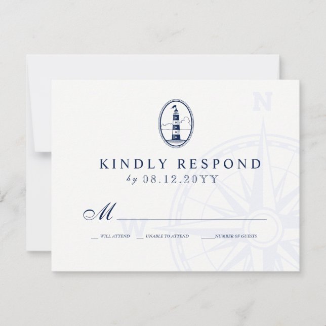 Beach Lighthouse | Nautical Wedding Navy RSVP (Front)
