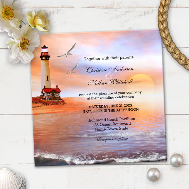 Beach Lighthouse Wedding Invitation | Zazzle
