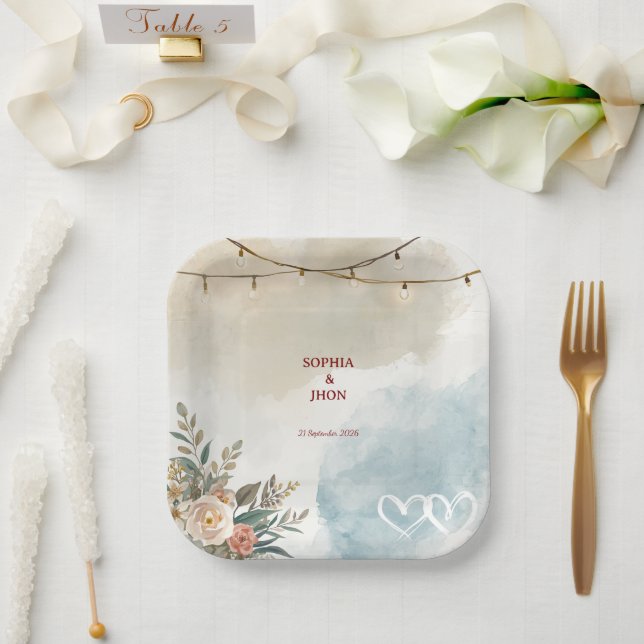 Beach Lighting Soft Theme Elegant Minimal Modren Paper Plate (Wedding)