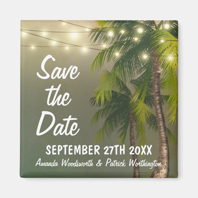 Beach Lights Palm Tree Tropical Save the Date Magnet (Front)