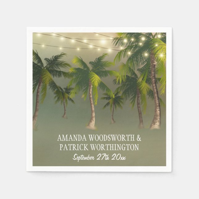 Beach Lights Palm Tree Tropical Wedding Napkins (Front)