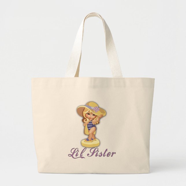 Beach Little Sister Large Tote Bag (Front)
