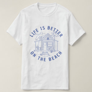 Beach living Cosy cabin Palms line drawing design T-Shirt