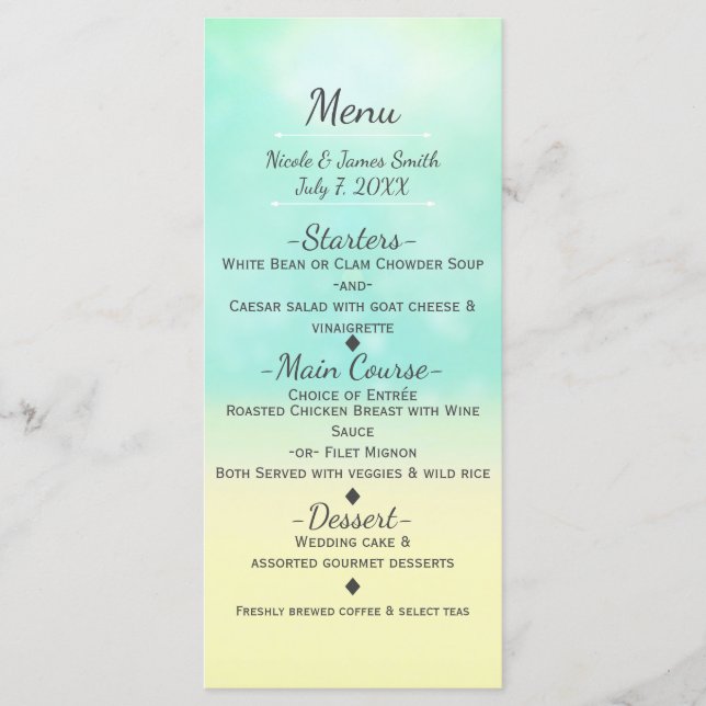 Beach Look Ombre Ocean & Sand Wedding Menu (Front)