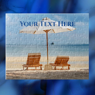 Beach Lounge Chairs with Umbrella Jigsaw Puzzle
