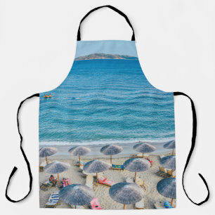 Beach lounge on seashore facing the sea apron