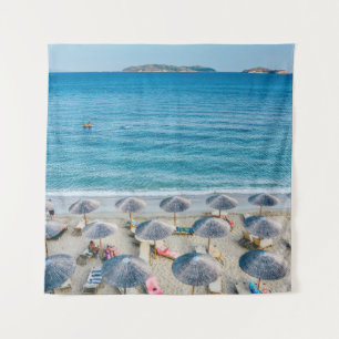 Beach lounge on seashore facing the sea tapestry