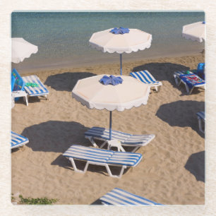 Beach Lounge Rhodes, Dodecanese Islands, Greece Glass Coaster