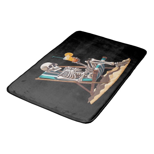 Beach Lounging Skeleton Halloween Bath Mat (Angled)