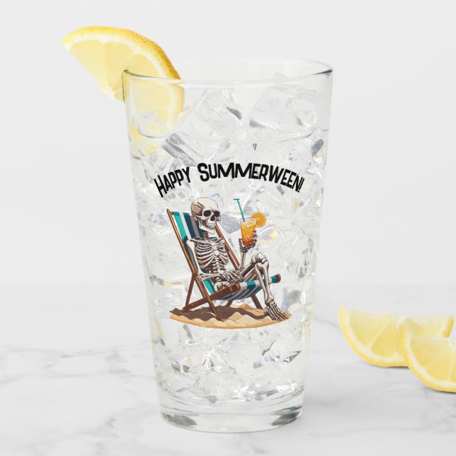 Beach Lounging Skeleton Halloween Glass (Front Ice)