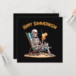 Beach Lounging Skeleton Halloween Greeting Card