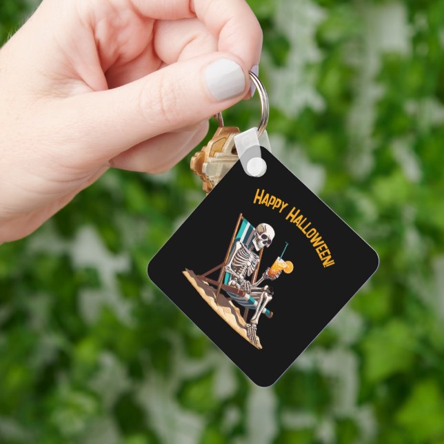Beach Lounging Skeleton Halloween Key Ring (Hand)