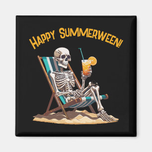 Beach Lounging Skeleton Halloween Magnet