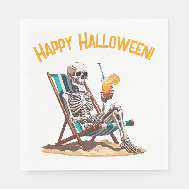 Beach Lounging Skeleton Halloween Napkin (Front)