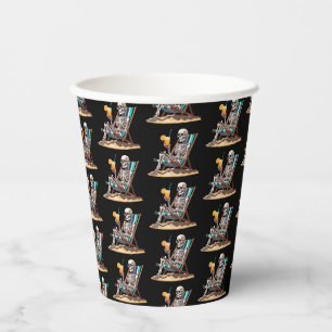 Beach Lounging Skeleton Halloween Paper Cups