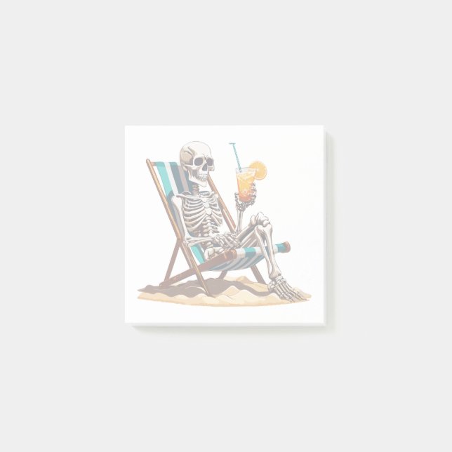 Beach Lounging Skeleton Halloween Post-it Notes (Front)