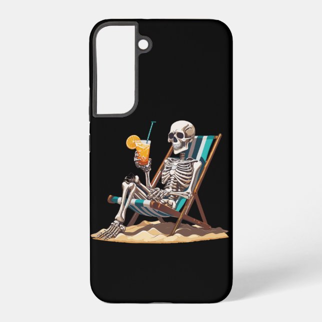 Beach Lounging Skeleton Halloween Samsung Galaxy S22+ Case (Back)