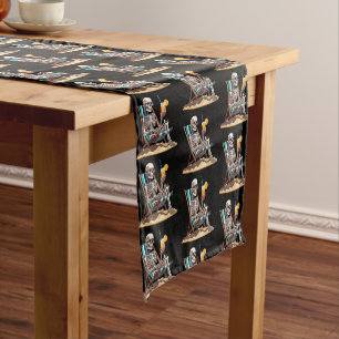 Beach Lounging Skeleton Halloween Short Table Runner