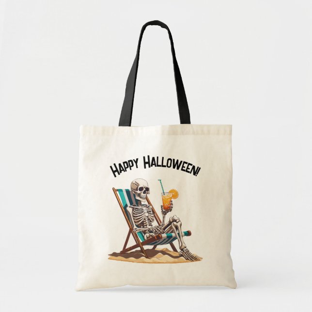 Beach Lounging Skeleton Halloween Tote Bag (Front)