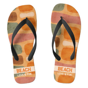 Beach Love & Fun - Hand Painted Orange Brown Rose Thongs