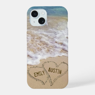 Beach Love Hearts With Names iPhone 15 Case