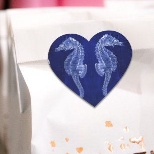 beach lover coastal ocean blue seahorses heart sticker