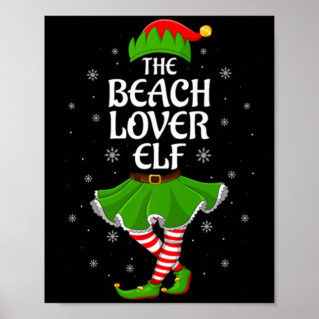 Beach Lover Elf Christmas Family Girls Women Elf S Poster (Front)
