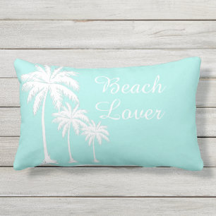 Beach Lover Palm Tree Aqua Outdoor Lumbar Cushion