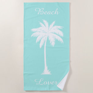 Beach Lover Palm Tree Blue White Beach Towel
