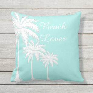 Beach Lover Palm Tree Blue White Cushion