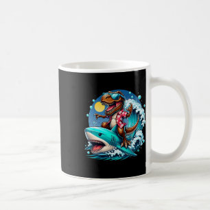 Beach Lover T-rex Dinosaur Riding Shark Surfing Oc Coffee Mug