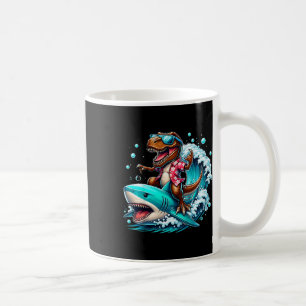 Beach Lover T-rex Dinosaur Riding Shark Surfing Oc Coffee Mug
