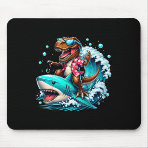 Beach Lover T-rex Dinosaur Riding Shark Surfing Oc Mouse Pad