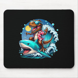 Beach Lover T-rex Dinosaur Riding Shark Surfing Oc Mouse Pad