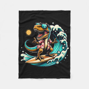 Beach Lover T-rex Dinosaur Riding Surfboard Surfin Fleece Blanket