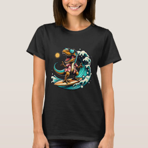 Beach Lover T-rex Dinosaur Riding Surfboard Surfin T-Shirt