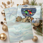 Beach Lovers Heart Photo Template Christmas Cards<br><div class="desc">Folded Christmas cards for the beach lover. The realistic seashell border on the front overlaps the heart-shaped photo template. A graphic blue-green wavy background carries over to the inside. Customise the message and signature. Sample wording is the traditional, "Merry Christmas and Happy New Year". Perfect for surfers and coastal dwelling...</div>