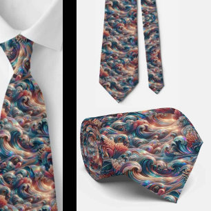 Beach Lovers Tie Holographic Ocean Coral Pattern