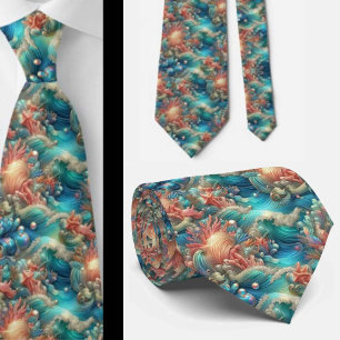 Beach Lovers Tie Holographic Ocean Coral Pattern