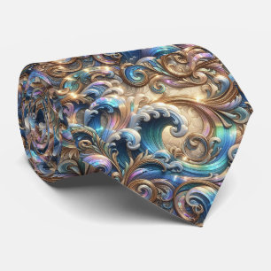 Beach Lovers Tie   Holographic Ocean Waves Pattern