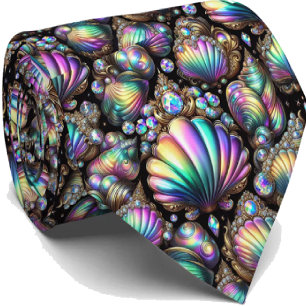Beach Lovers Tie   Opal Diamond Seashell Pattern
