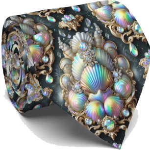 Beach Lovers Tie Opal Diamond Seashell Pattern
