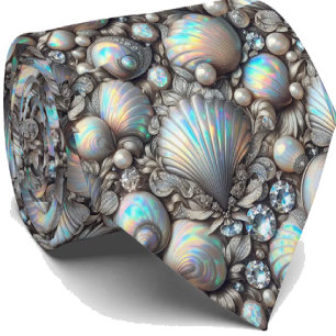 Beach Lovers Tie   Opal Diamond Seashell Pattern