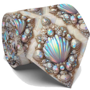 Beach Lovers Tie   Opal Diamond Seashell Pattern
