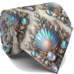 Beach Lovers Tie   Opal Diamond Seashell Pattern