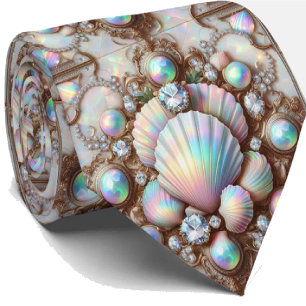 Beach Lovers Tie   Opal Diamond Seashell Pattern