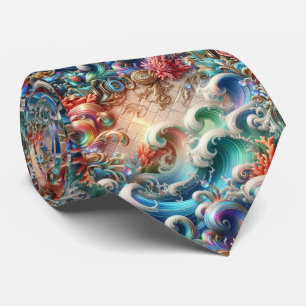Beach Lovers Tie   Rainbow Ocean Coral Pattern
