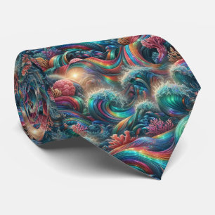 Beach Lovers Tie   Rainbow Ocean Coral Pattern
