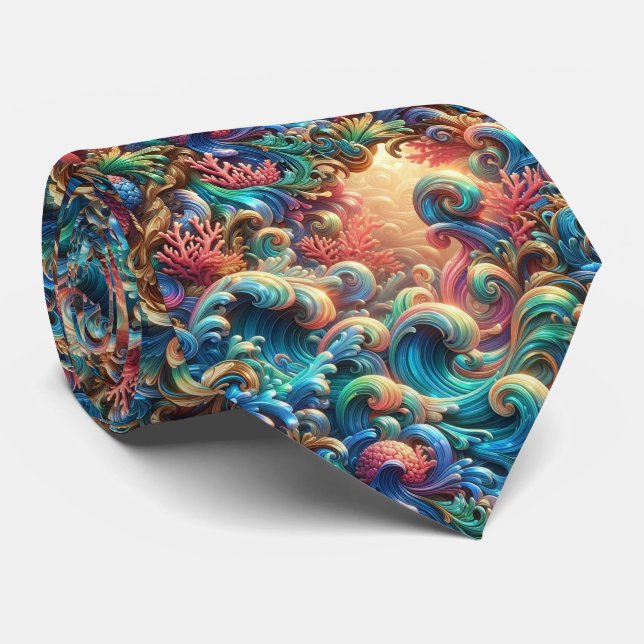 Beach Lovers Tie | Rainbow Ocean Coral Pattern (Rolled)