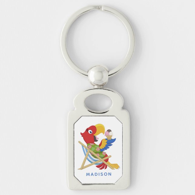 Beach Macaw custom name key chain (Front)